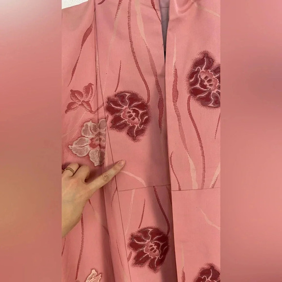 Kimono Japanese Vtg Silk Coats Jackets Haori Cardigan Pink Floral Long OS* - Picture 4 of 16